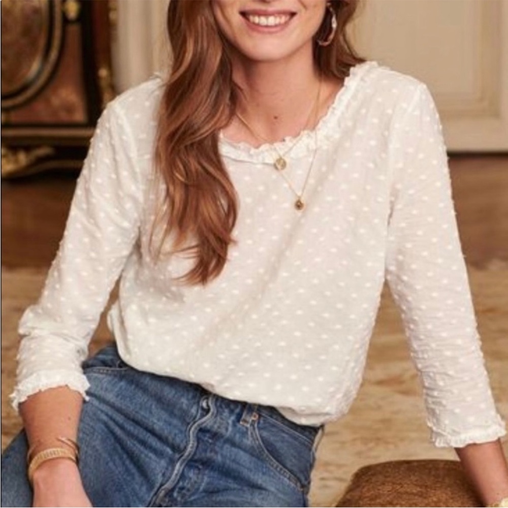 Sezane Leonor White Swiss Dot Blouse (34)
